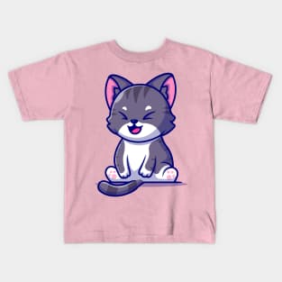 Cute Cat Sitting Cartoon Kids T-Shirt